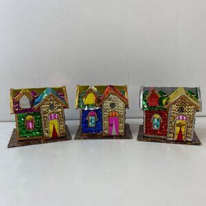 The Bombay Company 3 Colorful Sequin House Ornaments Festive Decor Display